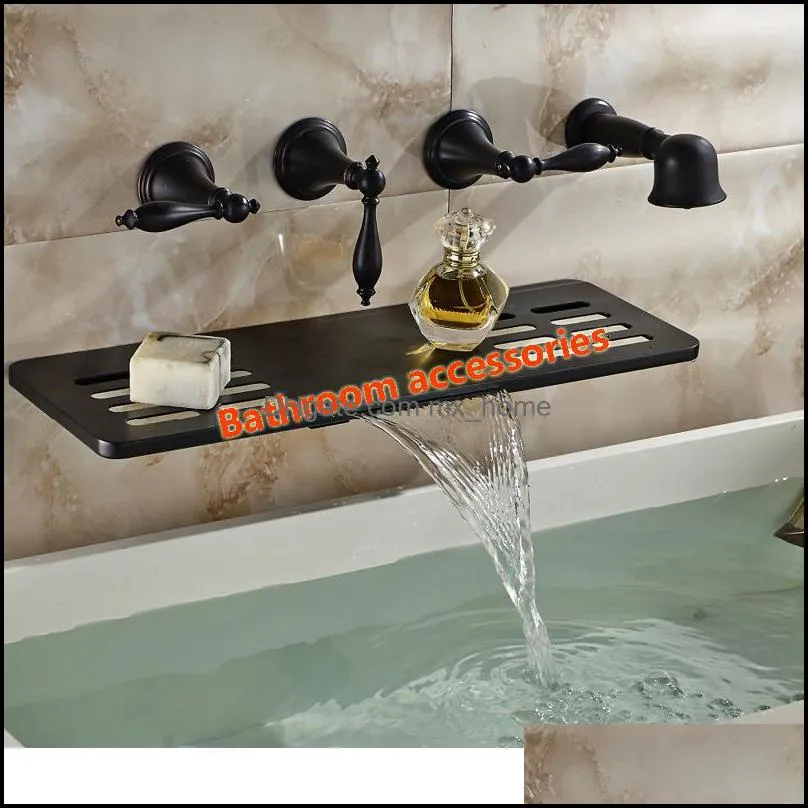 Wholesale And Retail Wall Mounted Bathroom Tub Faucet Oil Rubbed Bronze Waterfall Spout W/ Soap Dish Holder Hand Shower Sprayer