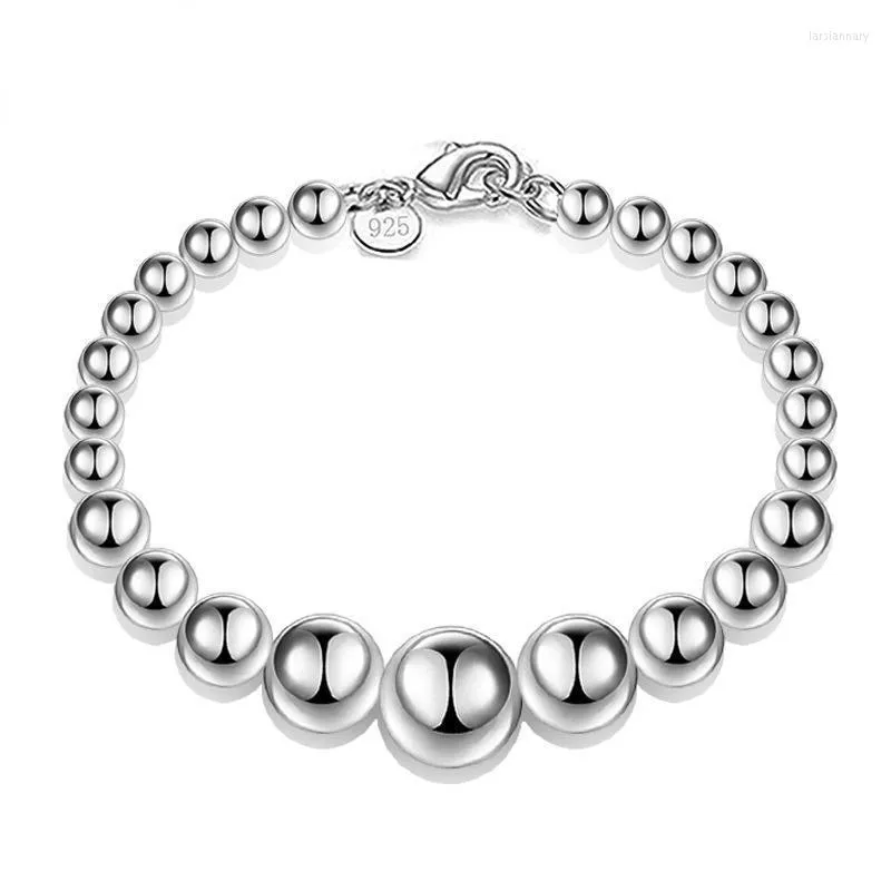 Fili di perline 925 argento sterling 8 mm/10 mm a sfera a sfera a sfera da 20 cm Bracciale Woman Fashion Fashion Gioielli LARS22