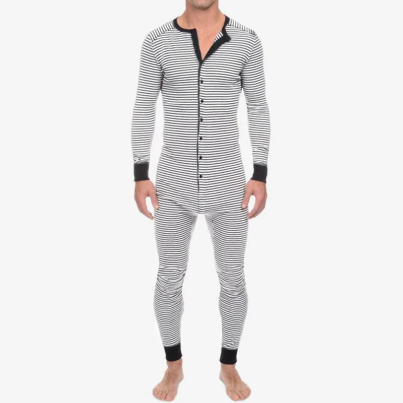 Men's Tracksuits Pajamas Jumpsuits Men Button Home Wear Solid Color Long-sleeved Comfortable Rompers Tight-fitting Casual Sexy PajamasMen's