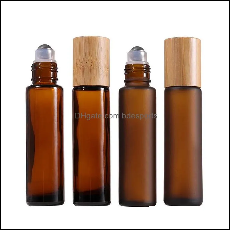 15ml Empty Roll on Glass Bottles with bamboo cap steel roller ball Amber Clear Frosted Glass Essential Oil Perfume Bottle