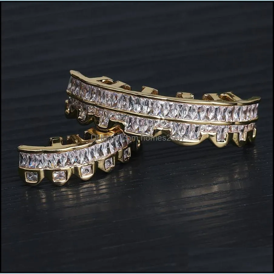 hip hop Gold-plated Micro-inlaid Teeth Pink Zircon Bracket Big Gold Tooth Jewelry gold silvery rose gold