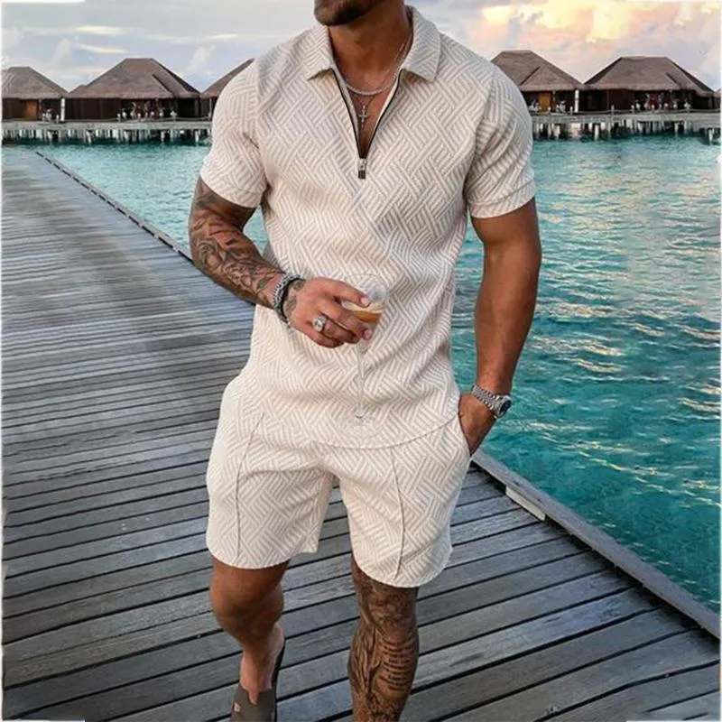 Men's Tracksuits Summer Mens Tracksuit Casual Short Sleeve Zipper Set For Men Clothes Streetwear 2-piece Suit MaleMen's Men'sMen's