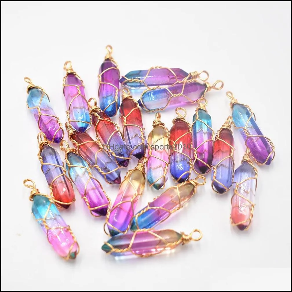 Arts and Crafts Gold Wire Glass Crystal Colorf Charms Hexagonal Healing Reiki Point Pendants pour bijoux Makin Sports2010 DH3KA