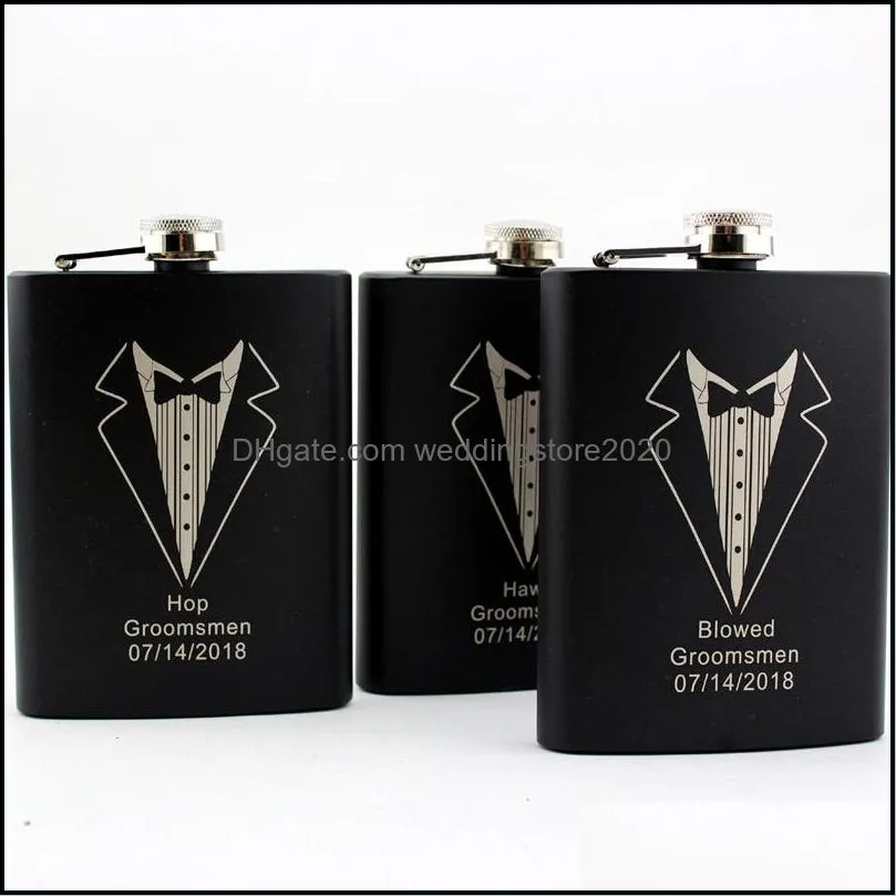 personalized stainless steel black hip flask with engrave logo groomsman best man gifts bf birthday gifts 4 pcs lot free shipping