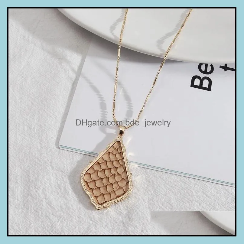 waterdrop frame inspired abalone shell papper leopard leather pendant snakeskin long chain sweater necklace geometric women jewelry