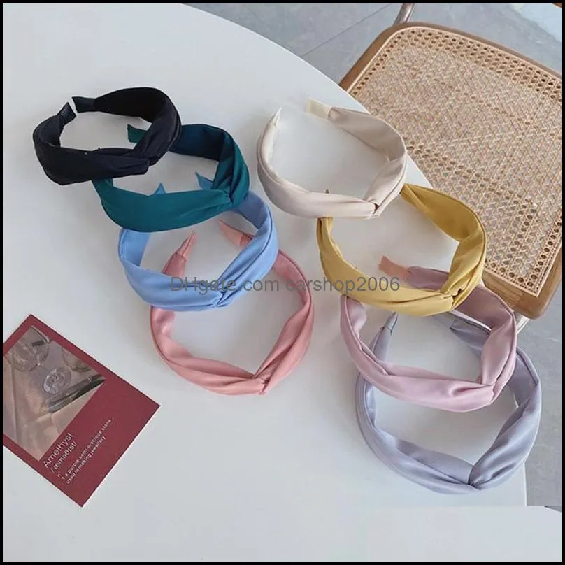 Solid Color Headband Knot Hair Hoop for Women Simple Satin Cloth Fabric Cross Girls Hairband Make Up Hair Accessories