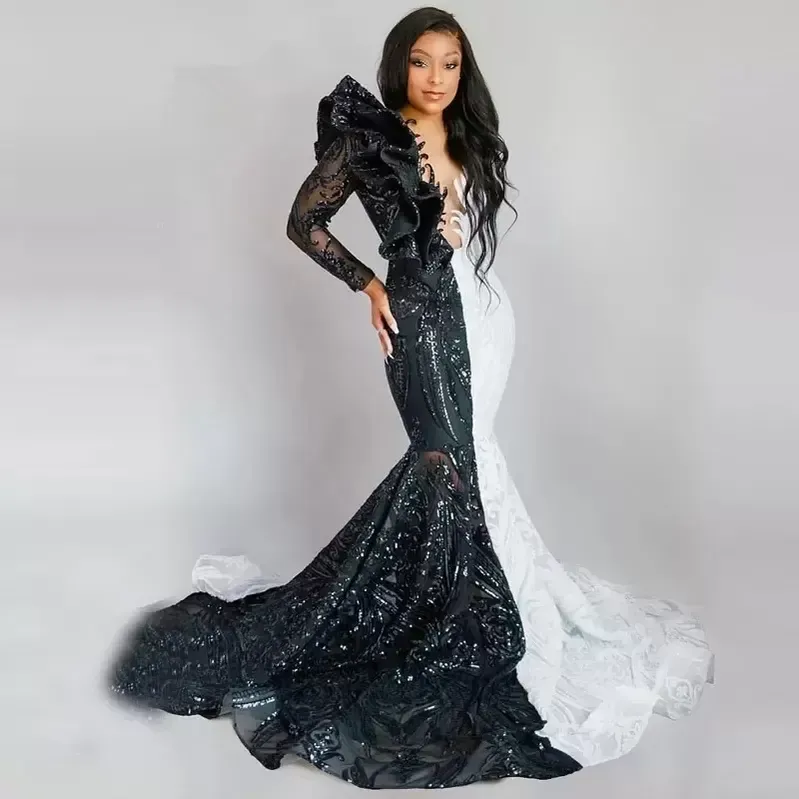 Mermaid Lace Prom Dresses 2024 Long Sleeves Formal Party Gown