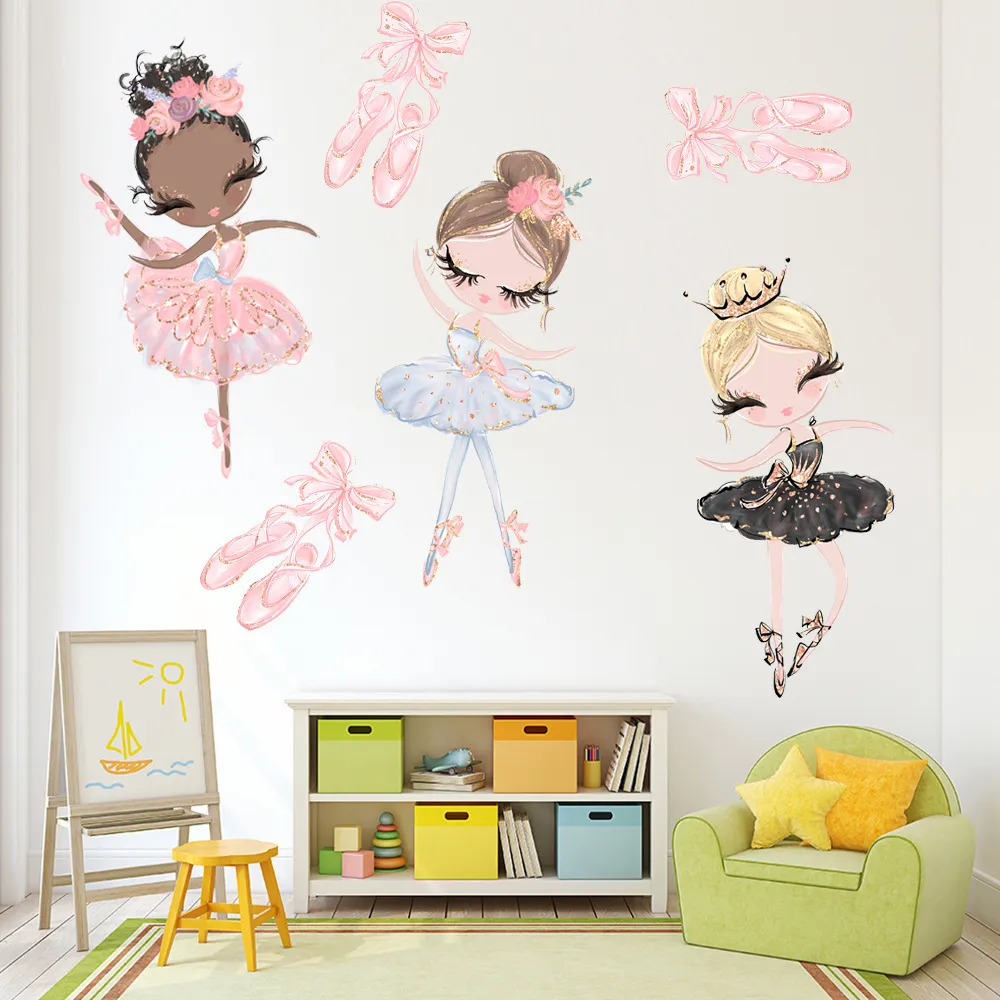 Leuke dansende balletmeisje muurstickers voor kinderkamers meisjes kamer slaapkamer sprookjes prinses kinderkamer behang babykamer decoratie