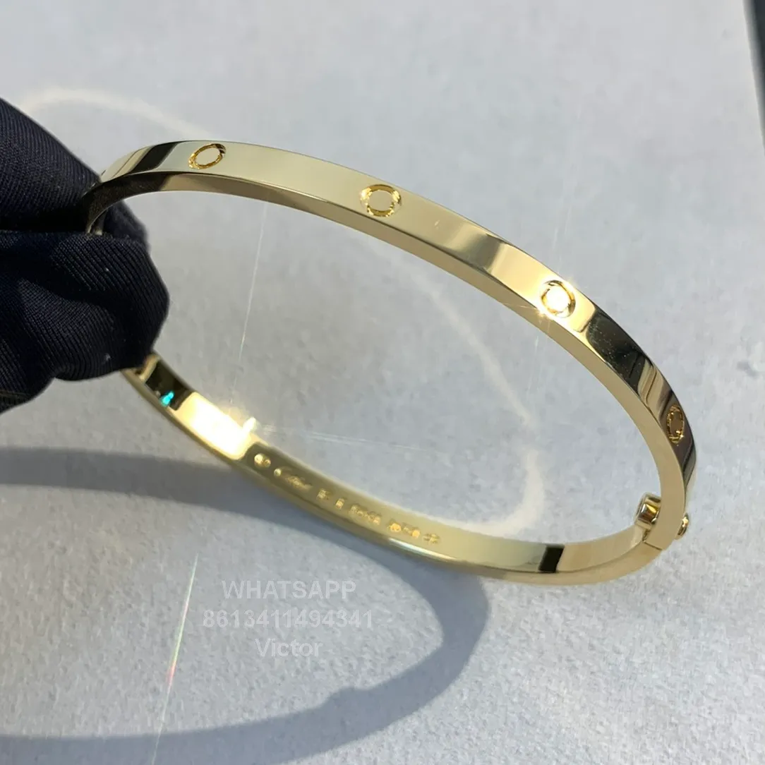 Love Bangle smalle versie armband goud vergulde 18 k driemaal nooit vervagen van hoge kwaliteit Europe -maat met doos officiële replica luxe merk damesbangenbanden paar