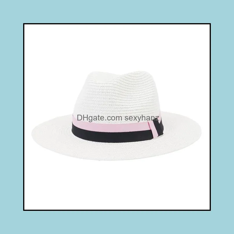 men hats panamas wide brim solid dress church wedding women summer hats outdoor white black band outdoor beach casual straw hats