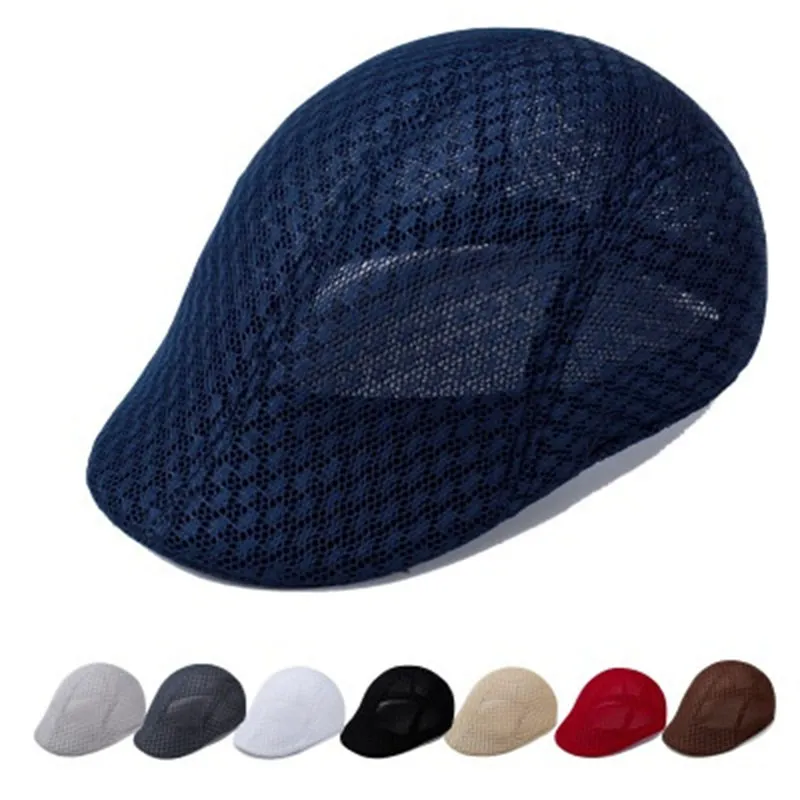 Hurtownia Korea Style Summer Sun Cap Kapelusze Ivy Cabbie Płaskie Czapki Oddychająca Siatka Mężczyźni Kobiety Berety Czapki