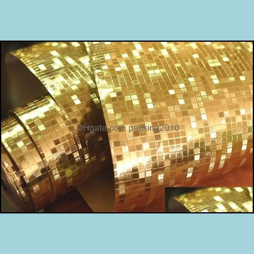 Golden Silvery Mosaic Wallpaper Ktv Bar Home Decoration Suspended Ceiling Gold Foil Wall Sticker Non Self Adhered Pure Color 35jr bb