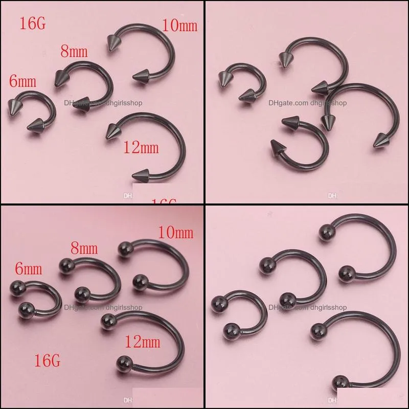 Nose Rings Studs Body Jewelry Anodized Black Horseshoe Bar - Lip Septum Ear Ring Various Sizes Available Piercing Drop Delivery 20273e