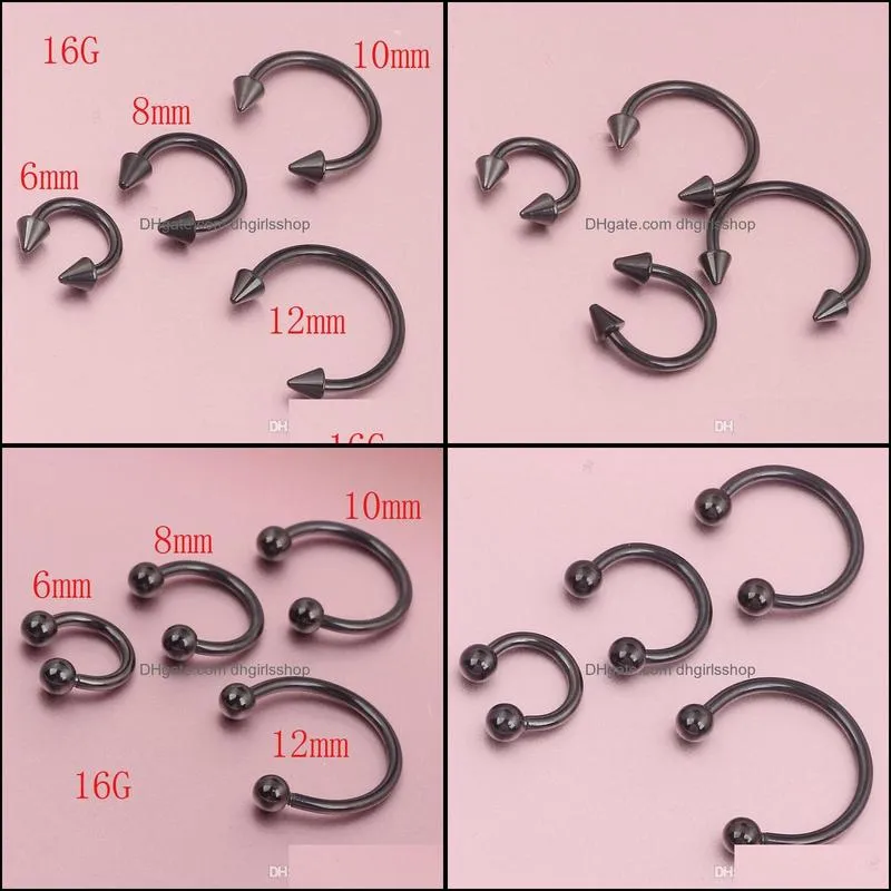 Nose Rings Studs Body Jewelry Anodized Black Horseshoe Bar - Lip Septum Ear Ring Various Sizes Available Piercing Drop Delivery 20233d