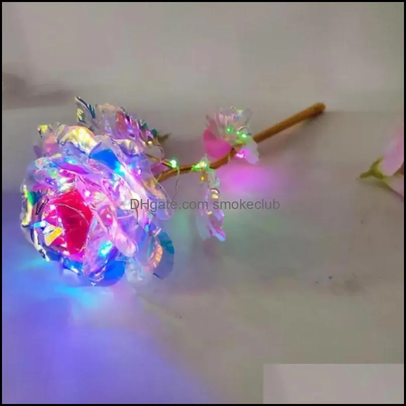 24k Gold Foil Plated Led Rainbow christmas Flower gold-plated Rose light valentine gift Christmas Wedding Decorations seaway FWF2490