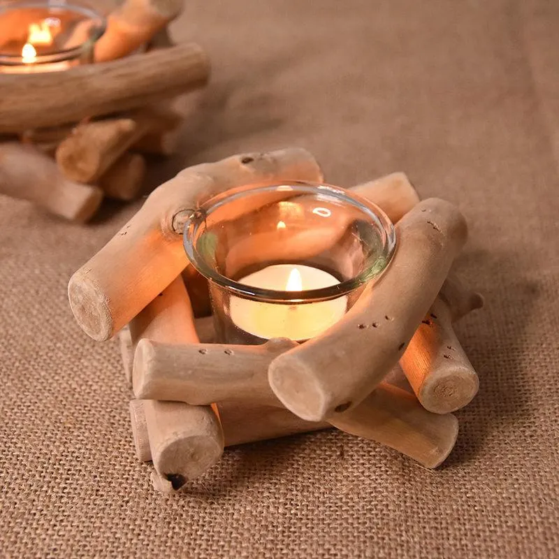 Portacandele Semplice Nordico Naturale Originale Legno Creativo Ramo Candeliere Tazza di incenso Romantico Arredamento per la casa europeo CandelabroCand