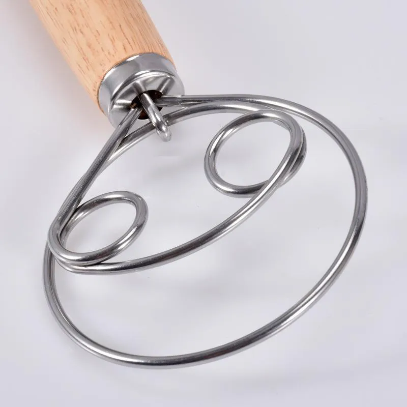 Stainless Steel Egg Beater 13 Inch DIY Bread Dough Tools Baking Accessories Danish Dough Whisk Stick Kitchen Gadgets Oak Wood Handle DH8576