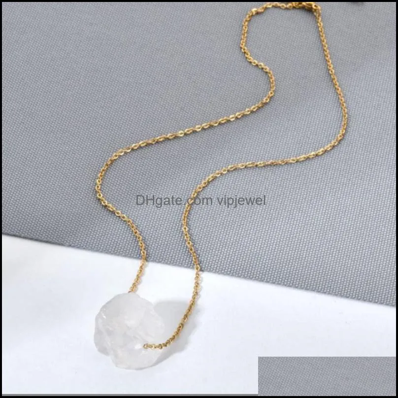 irregular natural crystal stone gold plated chain pendant necklaces chokers for women girl party club fashion jewelry