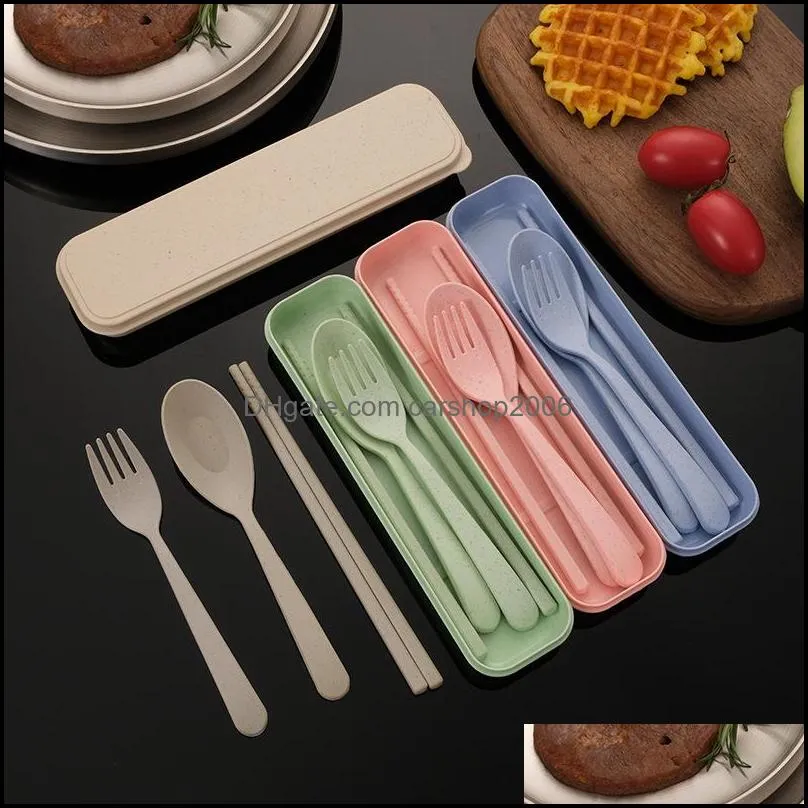 healthy environmental wheat straw cutlery set portable tableware spoon fork chopsticks flatware kitchen europe style for travel picnic