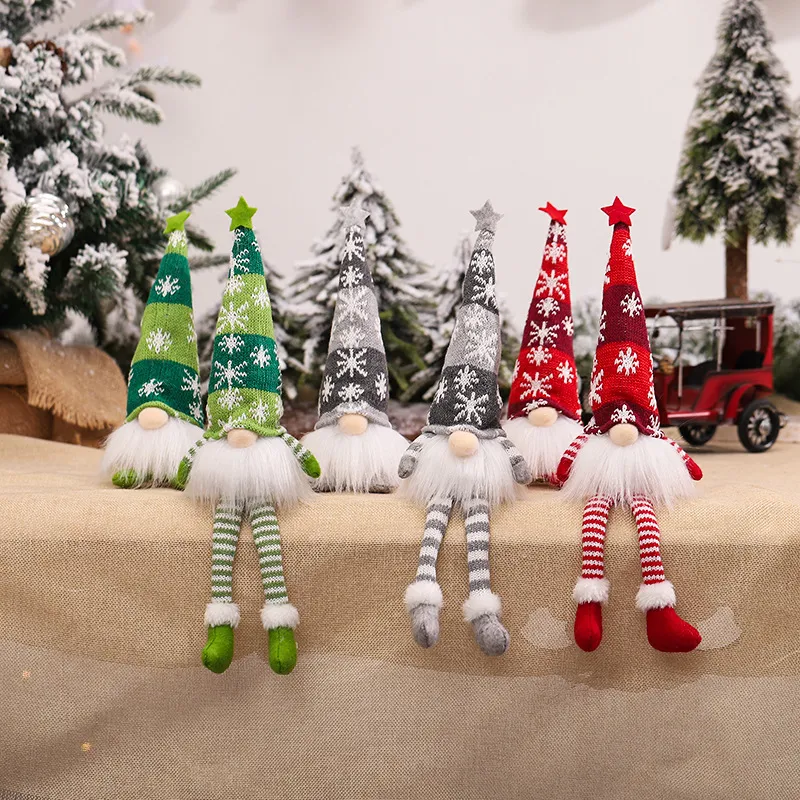 クリスマスイベントの装飾スノーフレークパターン付きの編み帽子導かれた明るい白いひげの顔のない老人gnome人形装飾ギフトホーム装飾6 8mg D3