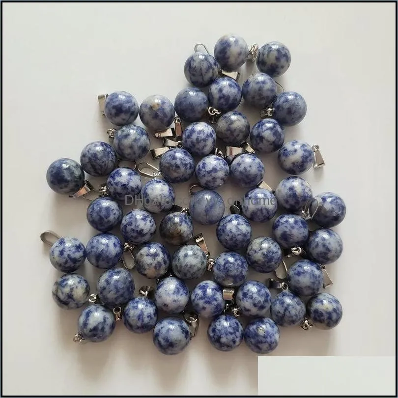 wholesale 50pcs/lot fashion natural sodalite stones round ball shape charms pendants fit necklace