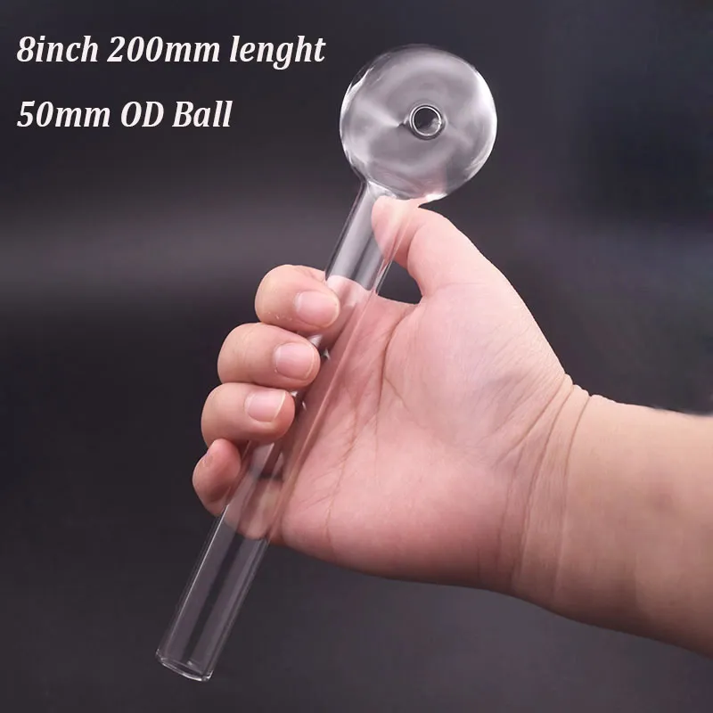 Tubo per bruciatore a nafta in vetro di grandi dimensioni Colore trasparente Tubi per fumo di alta qualità Trasparente Grande tubo Bong in vetro Accessori 20cm Lunghezza 50mm Palla più economico