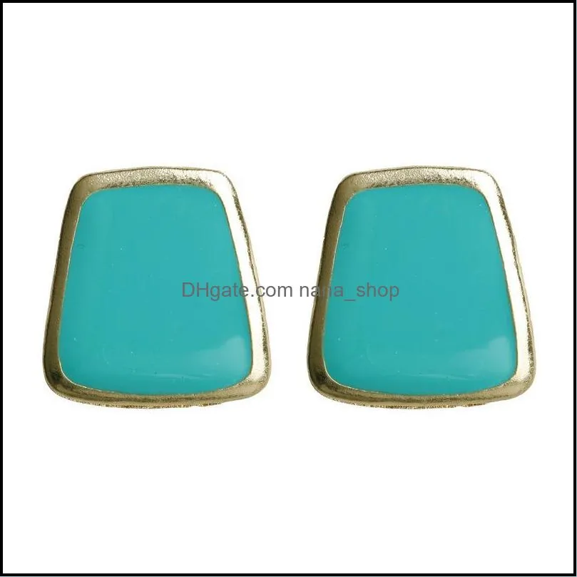 Women Enamel Stud Earring Square Metal Gold Color Wedding Statement Earrings Fashion Party Jewelry