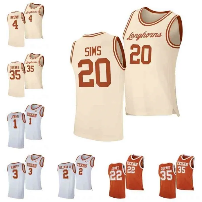 Sj98 20 Jericho Sims Texas Longhorns camiseta Matt Coleman Iii KevinDurant Kai Jones Dylan Osetkowski GregBrown Jase Febres Kamaka Hepa universidad