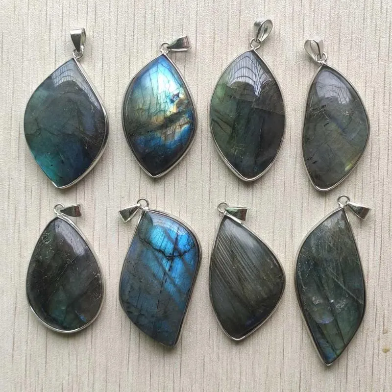 Pendant Necklaces Fashion Natural Labradorite Copper Side Irregular Charms Pendants For Jewelry Making 8pcs/Lot Wholesale