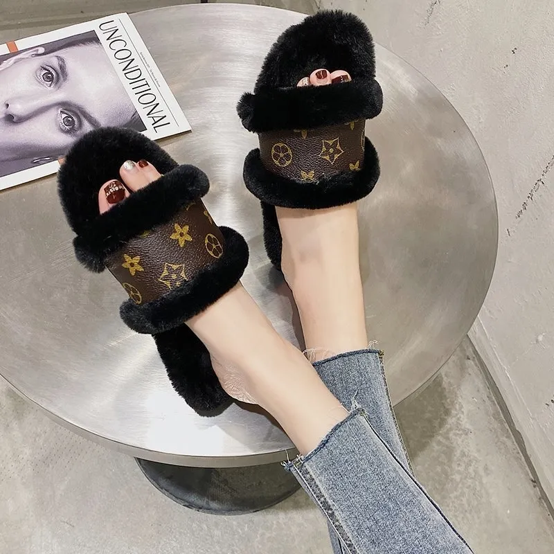 Ladies Designer Autumn and Winter New Fashion Wool Ladies Daily Slippers Korean WARM inomhus bomulls tofflor G220715