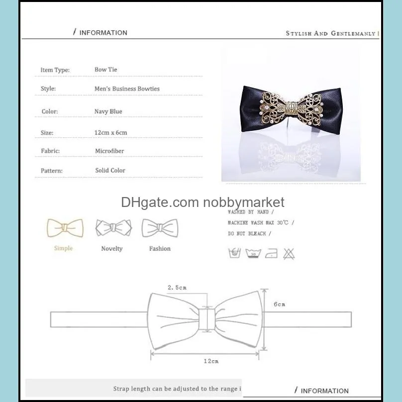 High Quality 2020 Fashion PU Leather Bow Ties for Men Designers Brand Tie Noble Diamond Metal Inlaid Luxury Wedding Bowtie