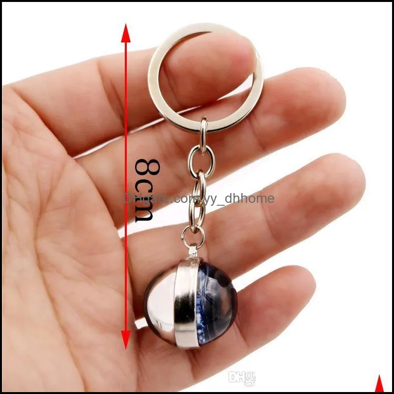 Northern Lights Time Gem Keychain Keyring Double-sided Glass Ball Charm Pendant Keychain Fashion Creative Women Men Jewelry Best Friend