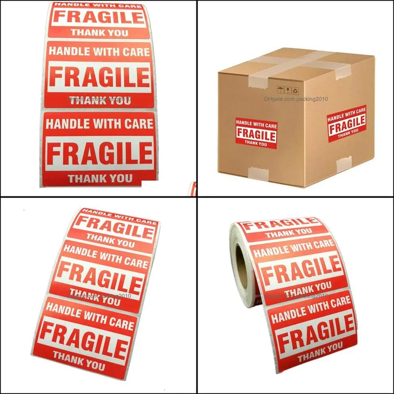 500pcs Packing Warning Stikcer FRAGILE Handle With Care With THANK YOU Shipping Label Sticker 1 Roll 2x3 Inches ( 51 X 76mm )