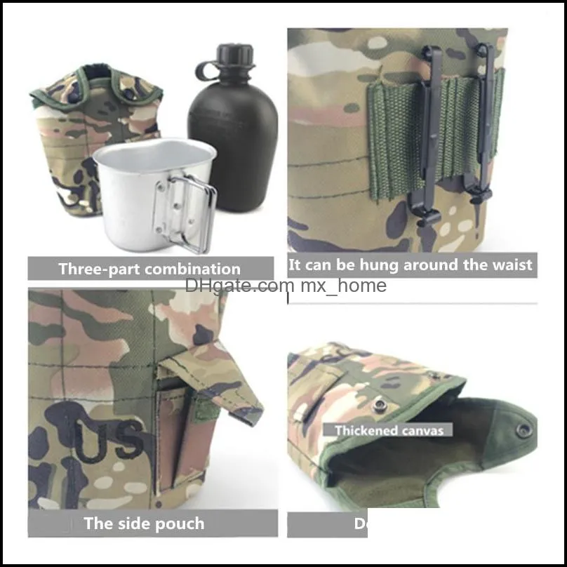 mugs 1000ml sports&outdoor hdpe water bottle 700ml aluminum folding handgrip for survival wild in military camouflage bag