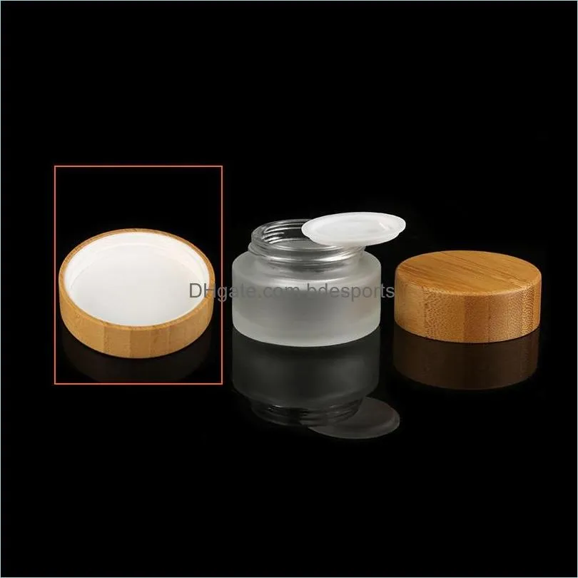 Frosted Glass Cosmetic Jars Hand/Face/Body Cream Bottles Travel Size 20g 30g 50g 100g with Natural Bamboo Cap PP Inner Cover