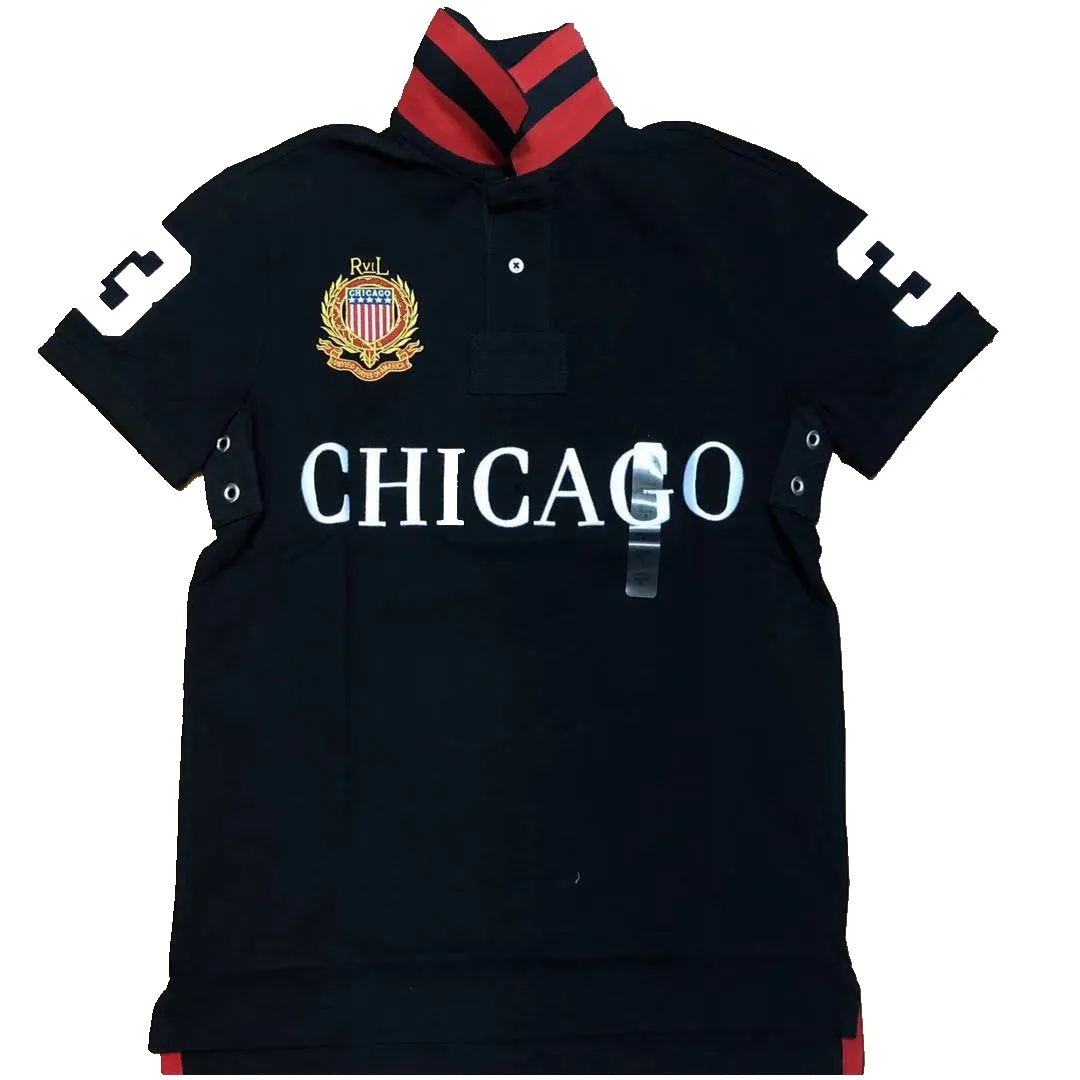 Herren Polos Trendy City Name Badge Chicago Kurzarmshirt Herren T-Shirt
