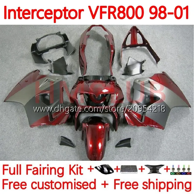 Carrozzeria per HONDA Interceptor VFR800R VFR 800RR 800 CC RR 98-01 Corpi 122No.37 VFR800RR 800CC VFR800 98 99 00 01 VFR-800 RR 1998 1999 2000 2001 Kit carenatura grigio rosso