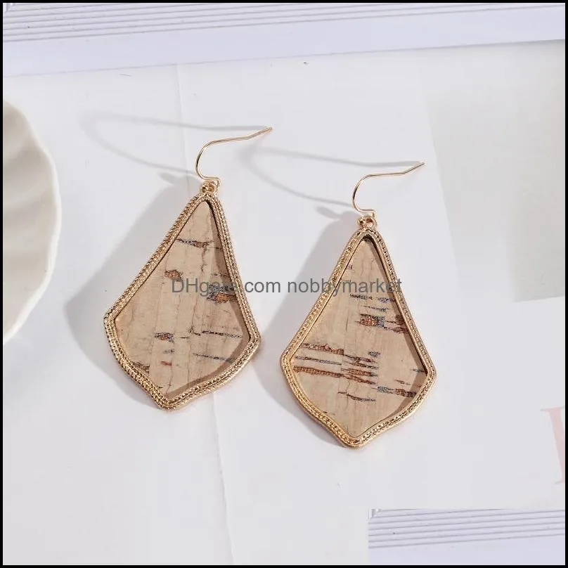 Arrival Waterdrop Snake Skin Print Old Wood Grain Pu Leather Dangle Earrings For Women & Chandelier