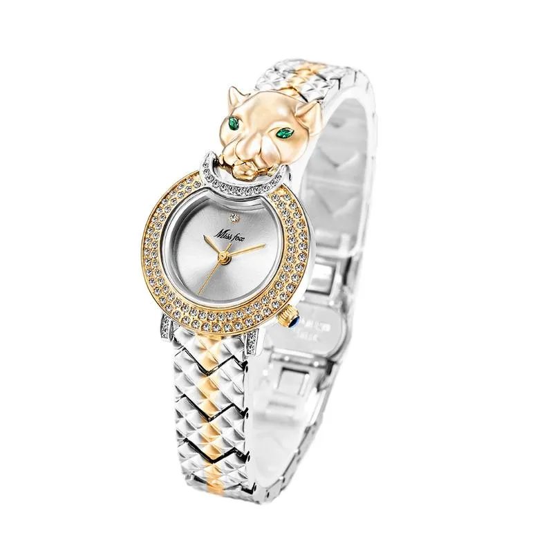 Нарученные часы Элегантная леопардовая форма Женщина Смотреть золото Женева Женская водонепроницаем