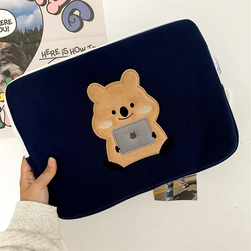 Korean Cartoon Green Tablet Case Laptop Storage Bag For Mac iPad Pro 9 7 10 5 11 13 15 tum söt ärm Innerpåse 9102 220617