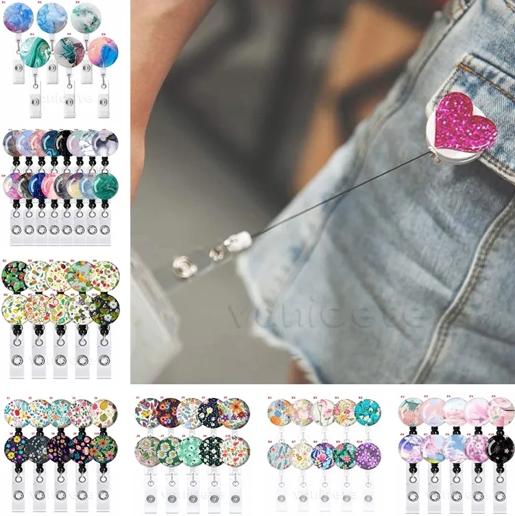 Office Supplies 15 styles Badge Reel Sequin round easy pull buckle ID Badges Holder rotary alligator clip Badges-Clip ZC1142