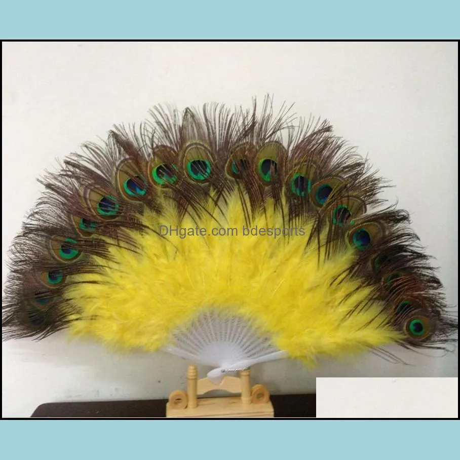 Peacock Fan Plastic Staves Feather Fan for Costume Dance Party Decorative Handheld Folding Fan Multi-color RRA2500