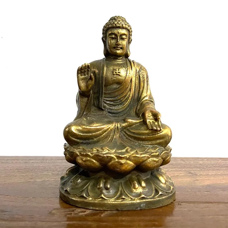 Oggetti decorativi Figurine Rame retrò Amitabha Statua di Buddha Decorazioni per la casa Sculture in ottone Soggiorno vintage Decorazioni per scrivania da ufficio M