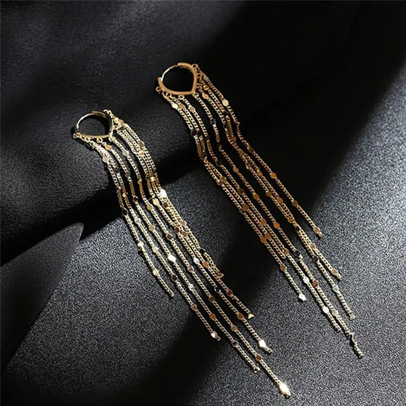 Dangle & Chandelier Korean Trendy Long Metal Tassel Drop Earrings For Women Sweet Lovely Heart Elegant Party Wedding Earring JewelryDangle