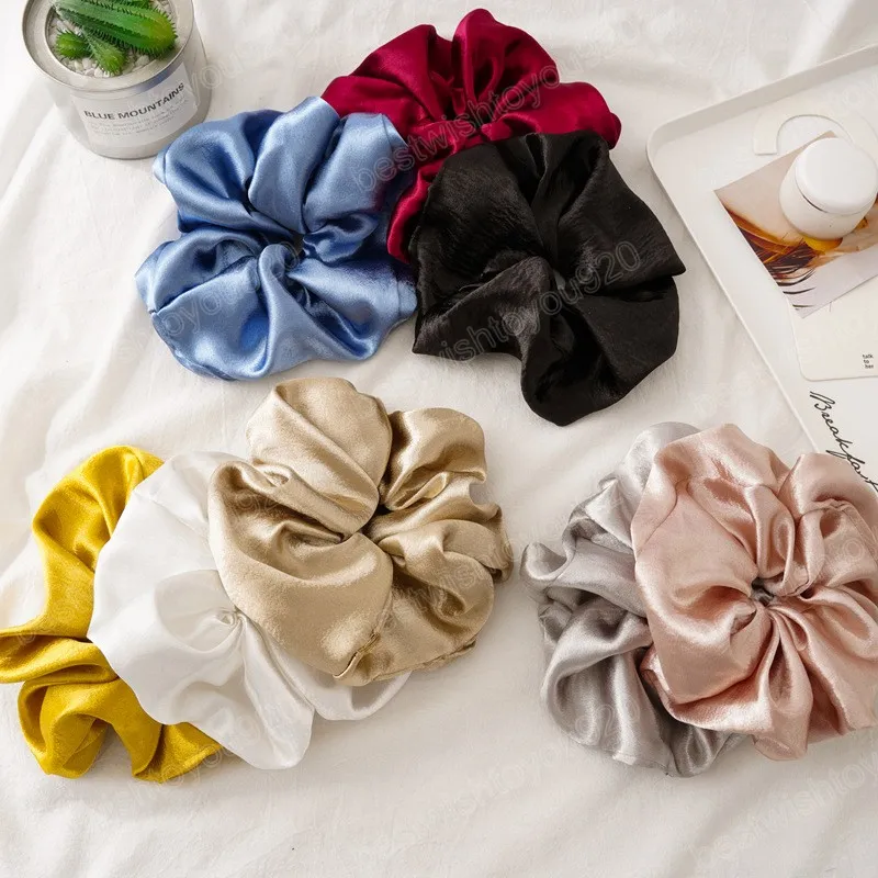 Soild färg satin hårband handgjorda överdimensionerade elastiska gummiband kvinnor hästsvanshållare vintage huvudkläder hårtillbehör