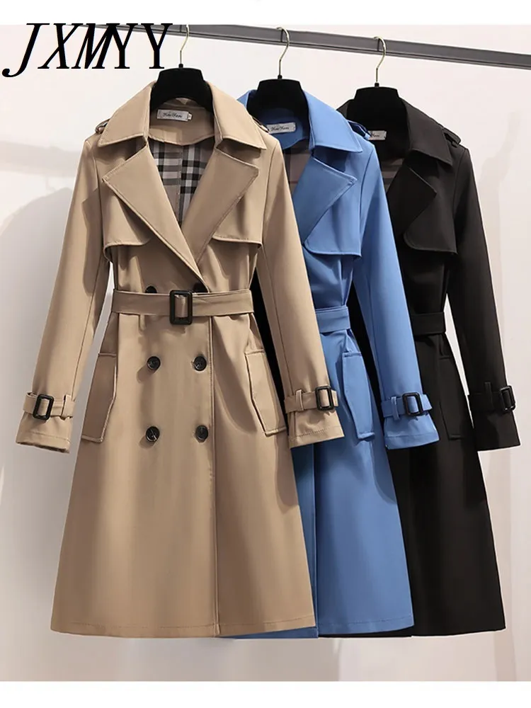 Automne hiver femmes mode coupe-vent col en V Double boutonnage ceinture longue Trench manteau Style britannique élégant haut de gamme pardessus 220812