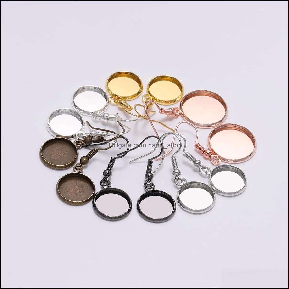 Andere sieraden bevindingen componenten 12 mm bakje bezel cabochon stenen oorbel haak leeg instelling ronde hangers oorbasis voor doe -het -zelf glas cameo mak