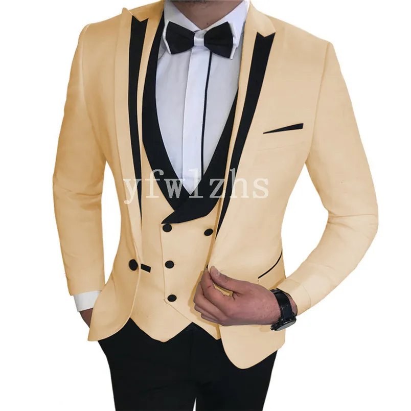 Handsome One Button Man's Suits Peak Lapel Groom Tuxedos Groomsmen Wedding/Prom/Dinner Man Blazer Jacket Pants Vest Tie N0107