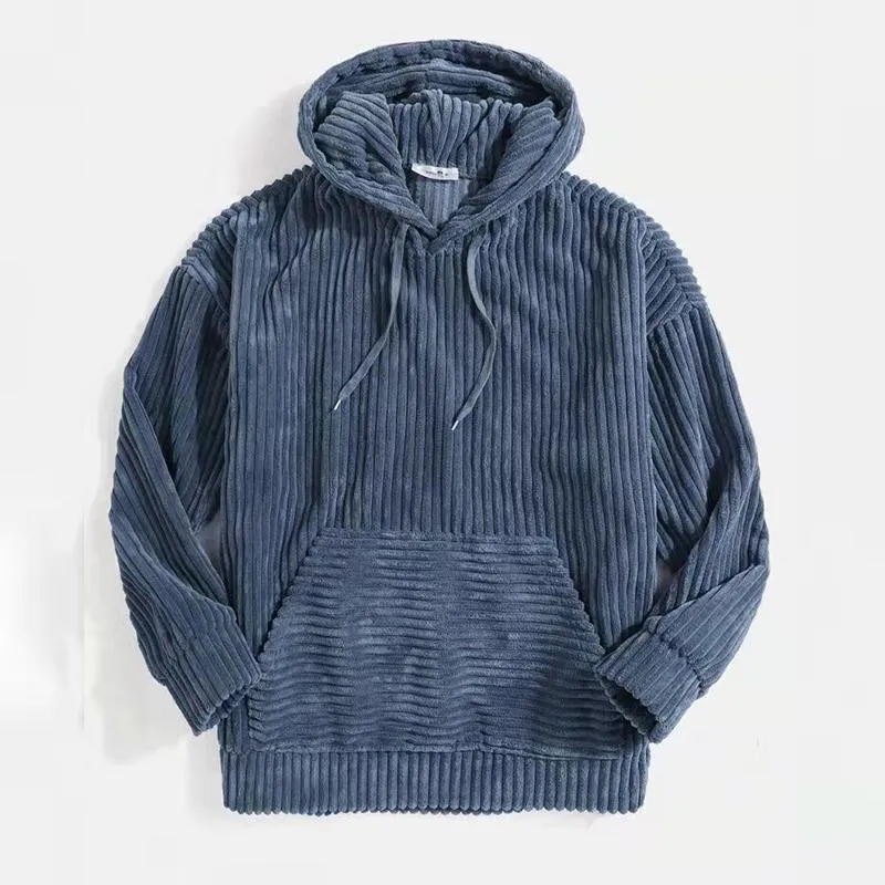 cinda02 Men s Hoodies Sweatshirts Men Hooded Sweatshirt Corduroy Solid Color Pocket Vintage Hoodie Long Sleeve Casual Oversize Streetwear