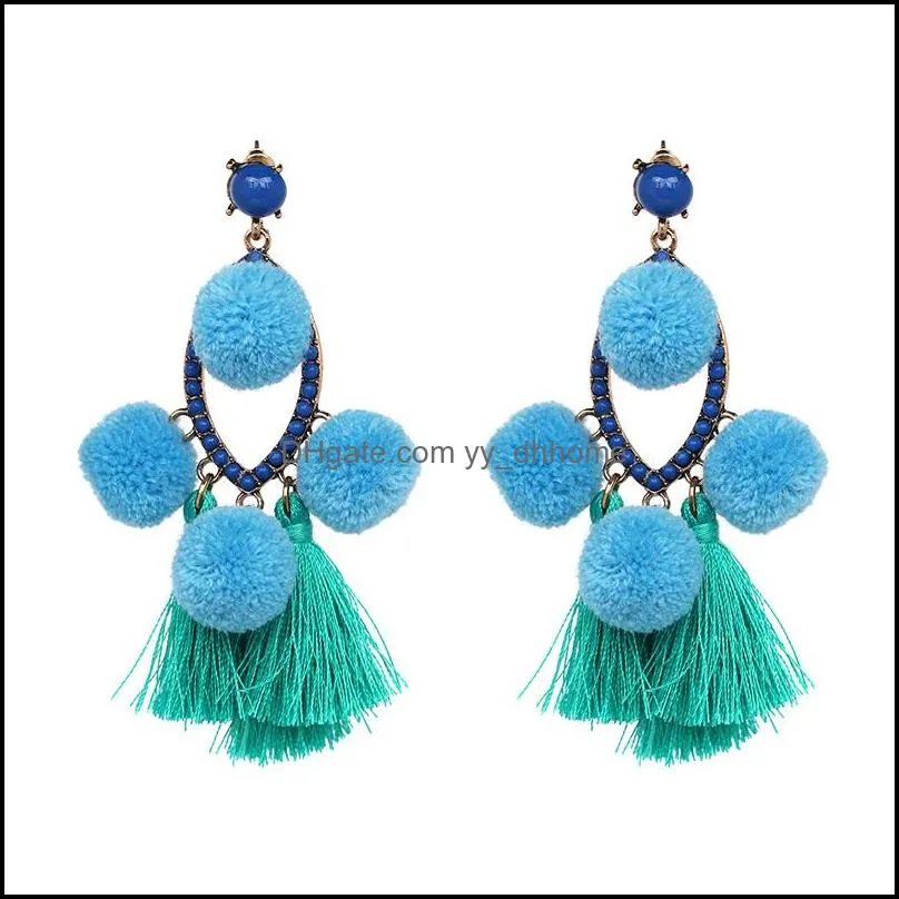 Wholesale Trendy Jewelry Bohemian Tassel Earrings For Women Ethnic Colorful Pom Pom Dangle Fringe Earring Brincos